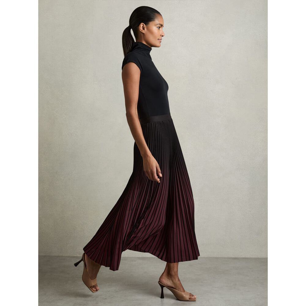 【海外限定】REISSスカート☆Black/Pink Marlie Ombre Pleated M Reiss Marlie Ombre Pleated Midi Skirt - REISS Rest of World
